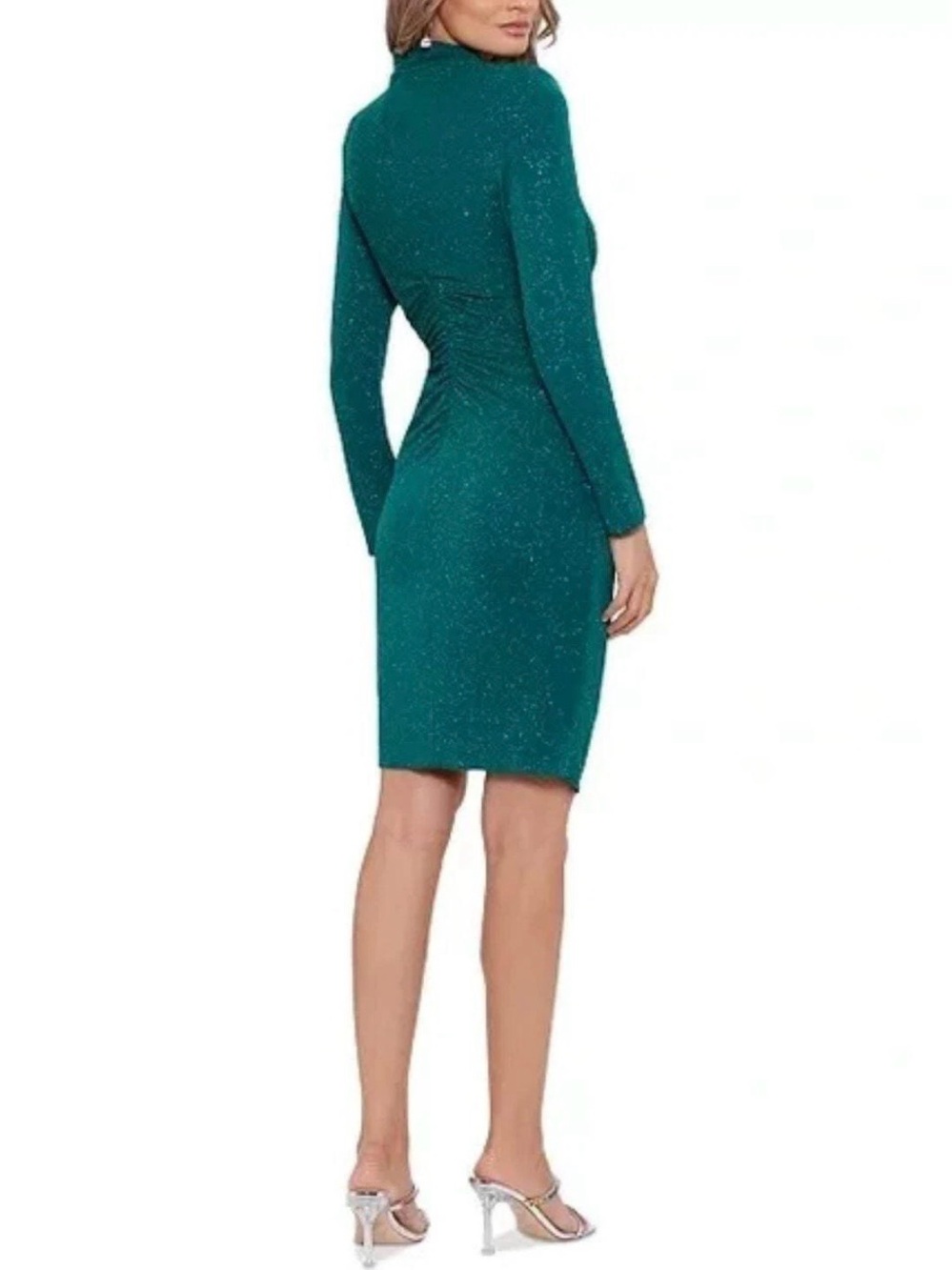 NWT Betsy & Adam ‘Ruched Glitter-Knit Side-Slit Dress’ in Green Size 6 - Picture 2 of 15